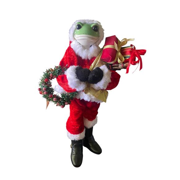 Vintage American Retro 22" Tall Frog w/ Santa Suit and Porcelain Head Christmas - Picture 13 of 13